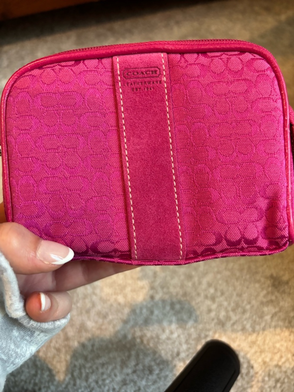 Coach Hot Pink Signature Jacquard Cosmetic Pouch